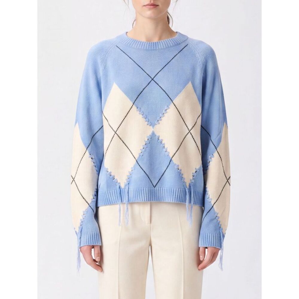 Berna Argyle Wool And Cashmere Jumper Pinko With Fringe Details